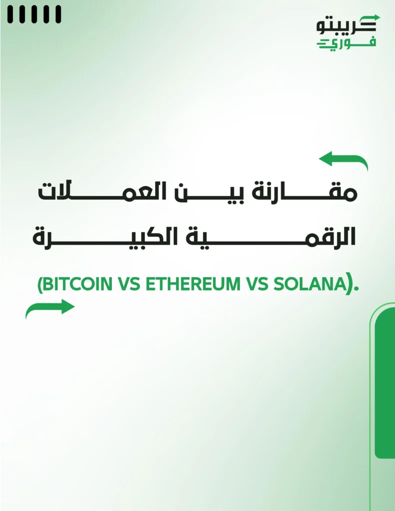مقارنة بين العملات الرقمية الكبيرة (Bitcoin vs Ethereum vs Solana)